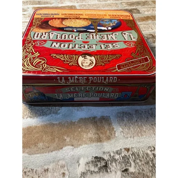 La Mere Poulard French Biscuit Tin Selection 1888 Red Collectible Metal Box 9x9 - Picture 4 of 8